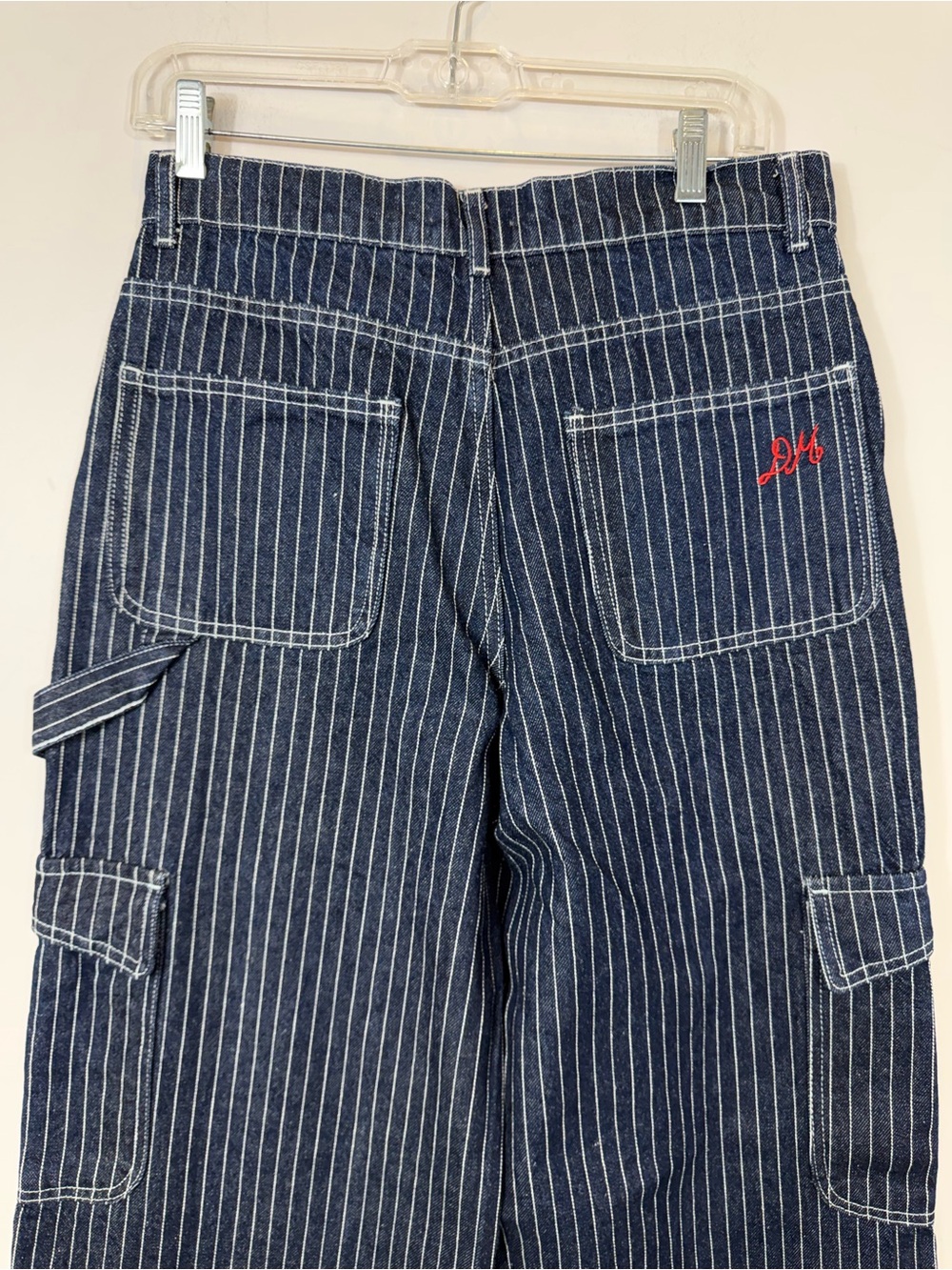 Damson Madder Pinstripe Carpenter Cargo Jeans Wide Leg Blue Size 10 - Picture 5 of 11